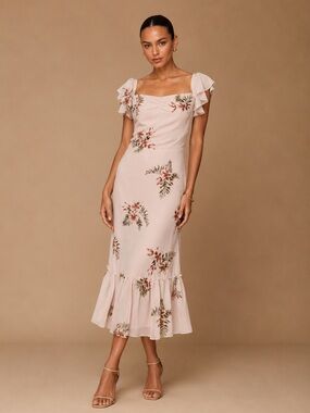 willow embroidered ruffle evening dress Needle & Thread Willow Ruffle Gown
